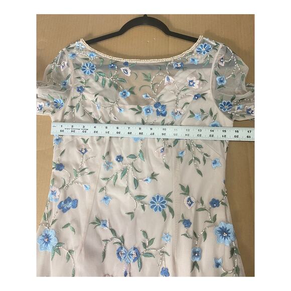 ADRIANNA PAPELL DRESS 6 FLORAL EMBROIDERED BEADED SHEATH SHORT COCKTAIL BEIGE - Picture 14 of 16